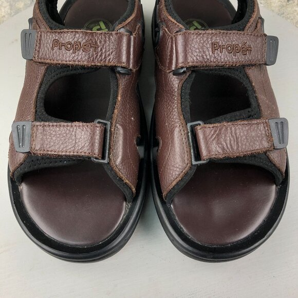 Propet Men\'s Size 10X (3E) Surfwalker Brown Leather Open Toe Hook & Loop Sandals main image 12